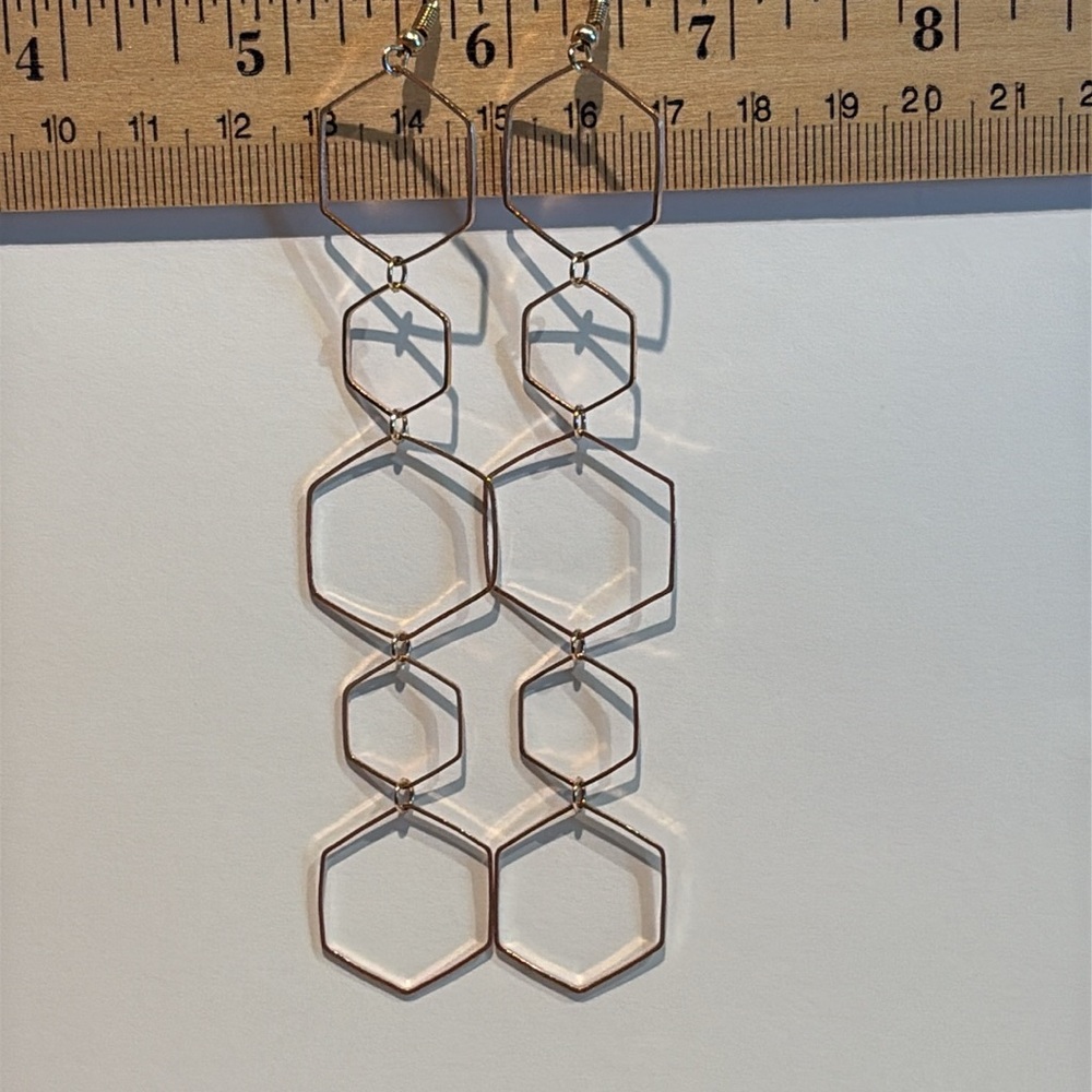 Vintage Rose Gold Hexagon Earrings Long 4”